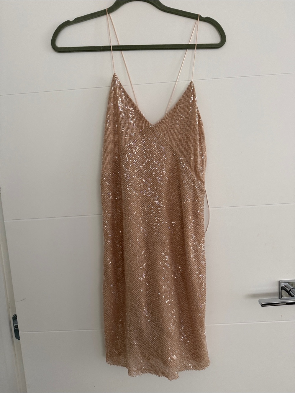 Zara Rose Gold Sequin Midi Slip Dress